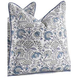 NEW 30” 100% Cotton Throw Pillow Cover Block Print Indigo Blue